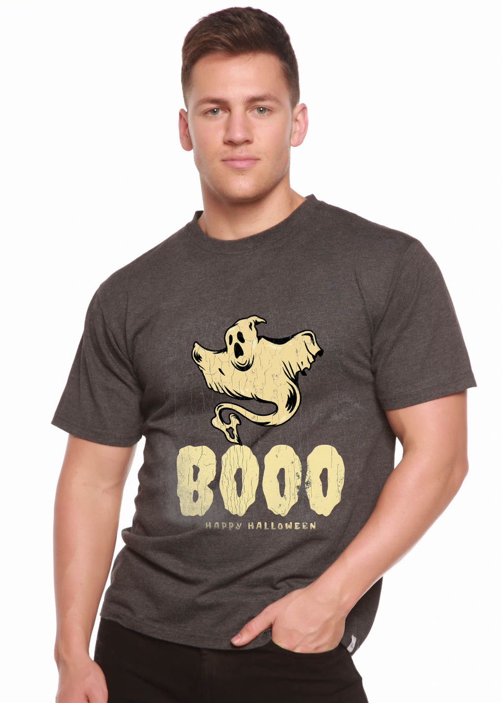 T-shirt graphique homme à manches courtes en viscose de bambou/coton biologique Happy Halloween