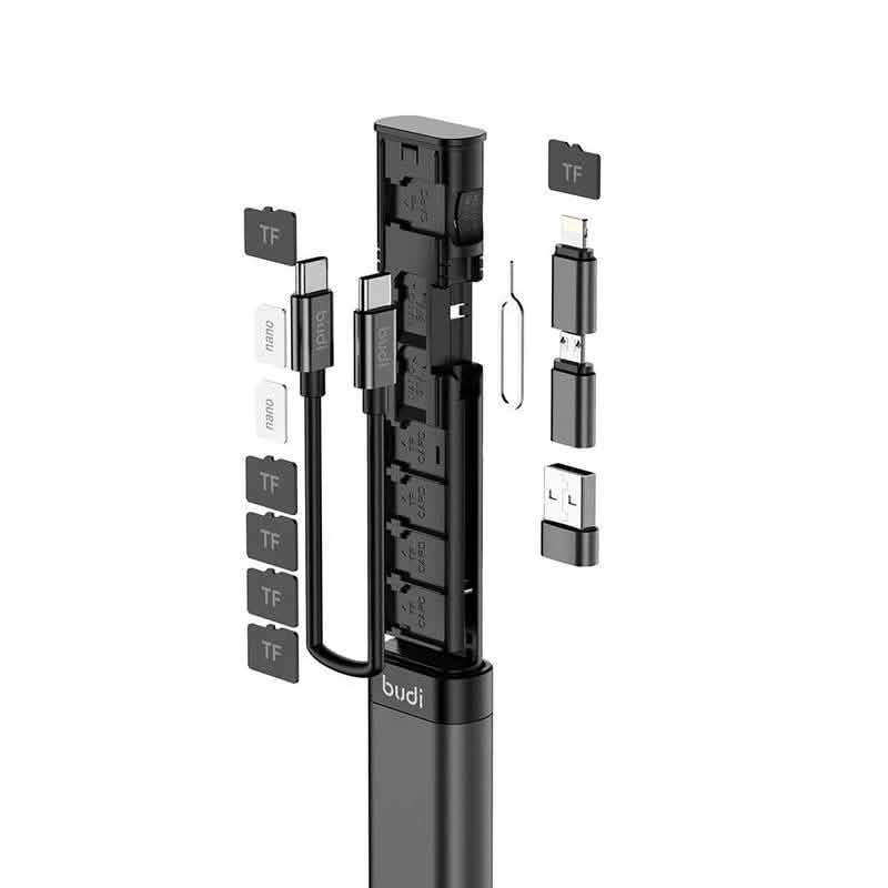 BUDI Boîte USB multifonctionnelle de stockage de câbles de données de carte adaptateur intelligent