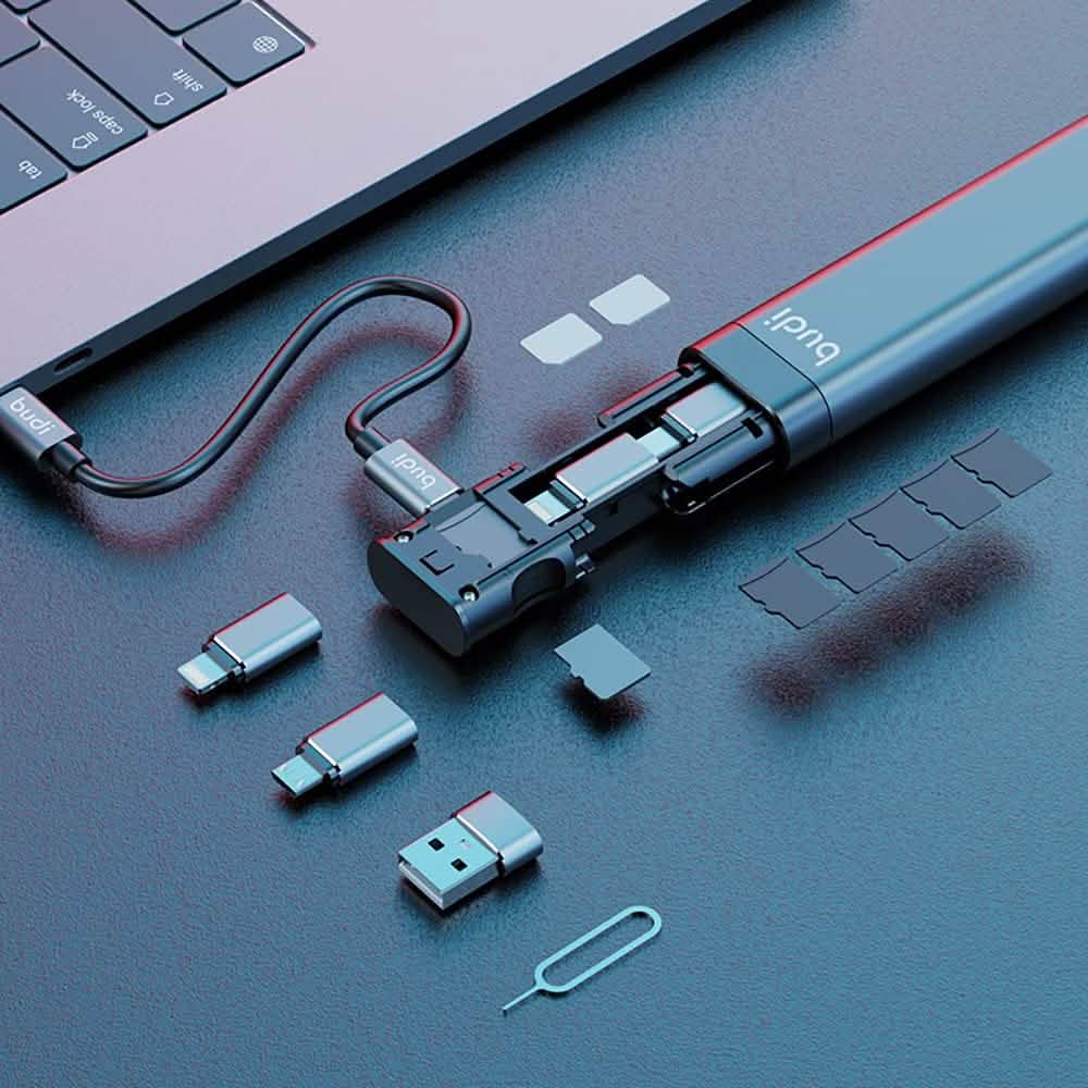 BUDI Boîte USB multifonctionnelle de stockage de câbles de données de carte adaptateur intelligent