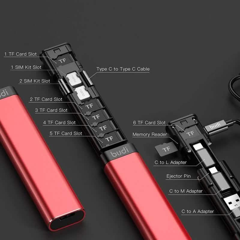 BUDI Boîte USB multifonctionnelle de stockage de câbles de données de carte adaptateur intelligent