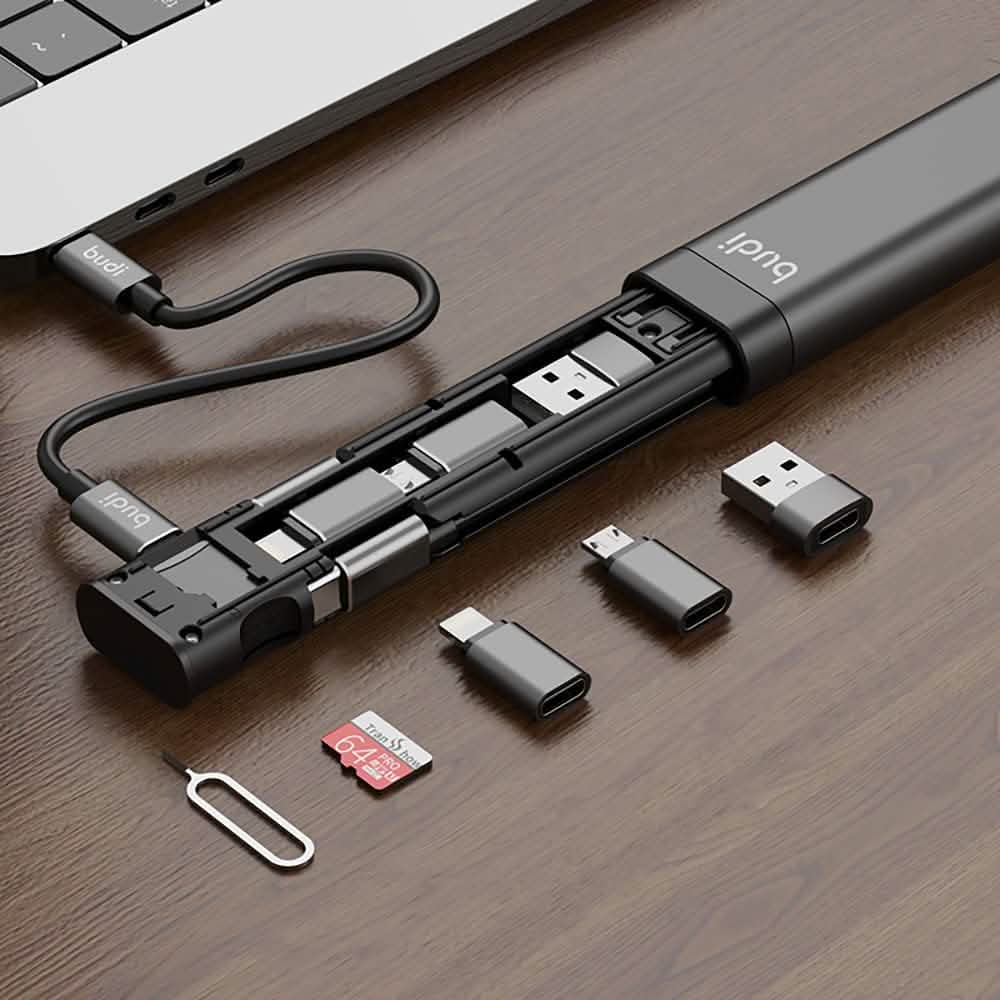 BUDI Boîte USB multifonctionnelle de stockage de câbles de données de carte adaptateur intelligent