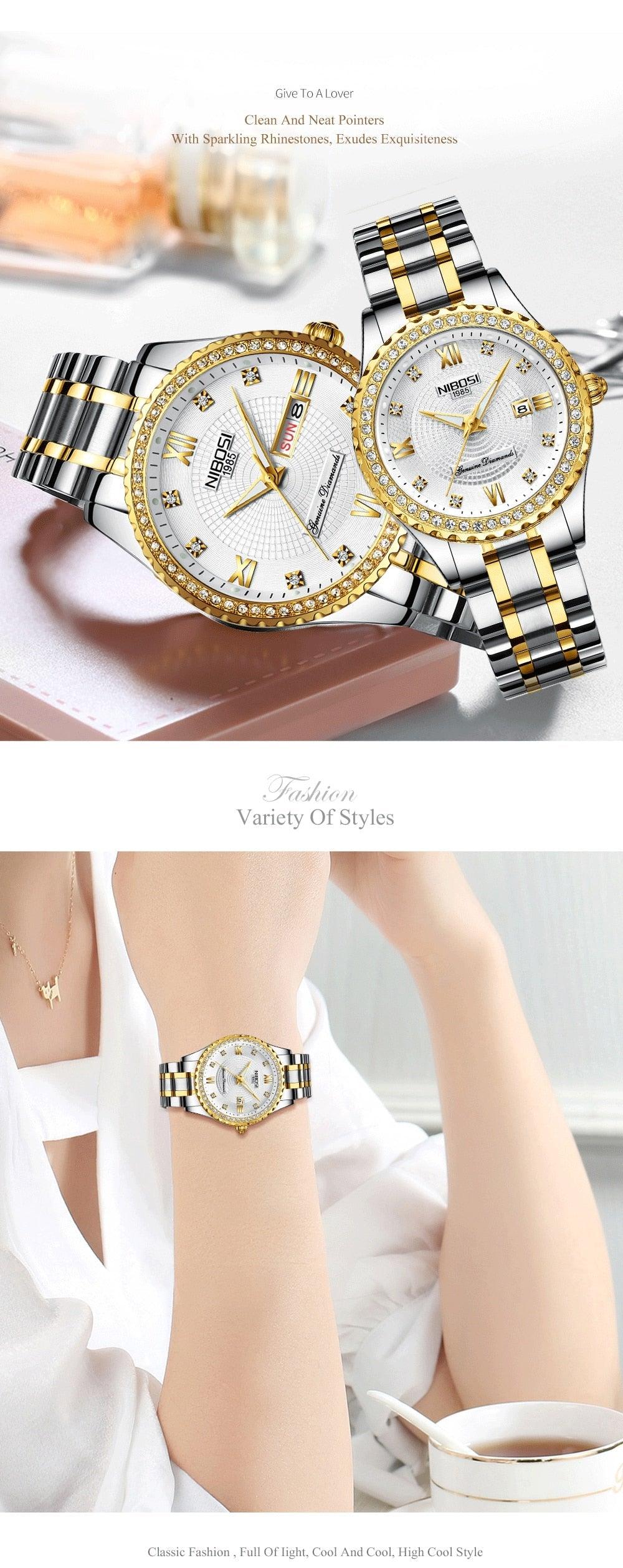Montre-bracelet à quartz pour homme, marque de luxe, automatique, en acier inoxydable, or, diamant, étanche, lumineuse, style décontracté, pour homme d'affaires.