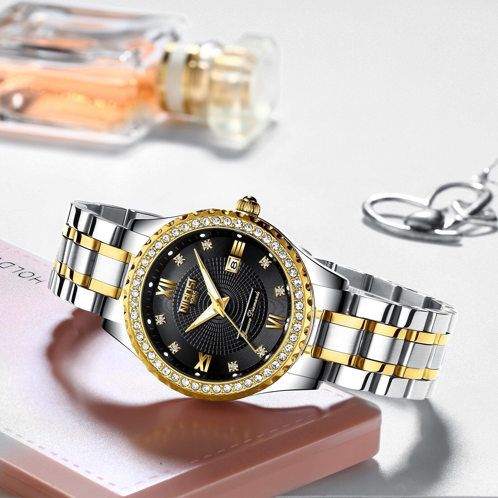 Montre-bracelet à quartz pour homme, marque de luxe, automatique, en acier inoxydable, or, diamant, étanche, lumineuse, style décontracté, pour homme d'affaires.