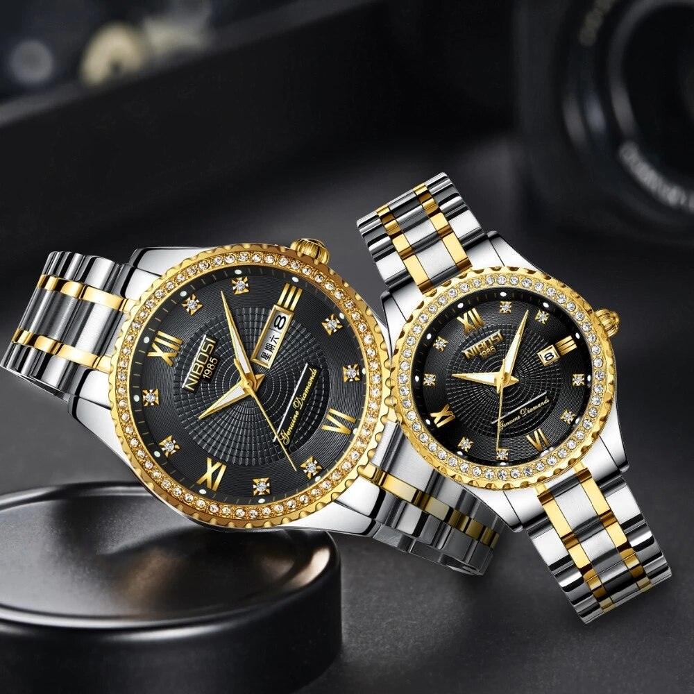 Montre-bracelet à quartz pour homme, marque de luxe, automatique, en acier inoxydable, or, diamant, étanche, lumineuse, style décontracté, pour homme d'affaires.