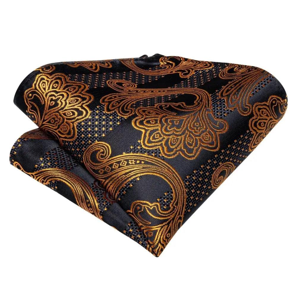 Nœud Papillon en Soie Élégant à Motif Doré et Noir pour Homme, Nœuds Papillon Papillon de Mode, Pochette Carrée, Cravate Classique pour Costume et Mariage, Ensemble de Mouchoirs