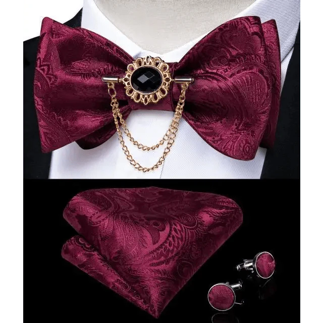 Nœud Papillon en Soie Élégant à Motif Doré et Noir pour Homme, Nœuds Papillon Papillon de Mode, Pochette Carrée, Cravate Classique pour Costume et Mariage, Ensemble de Mouchoirs