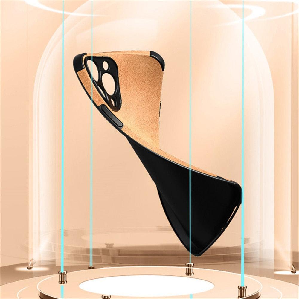 Coque de téléphone en cuir PU pour iPhone 13 12 11 14 Pro Max Mini XR XS X, étui de protection en silicone antichoc, coque arrière rigide en cuir ultra fine et résistante aux rayures pour iPhone
