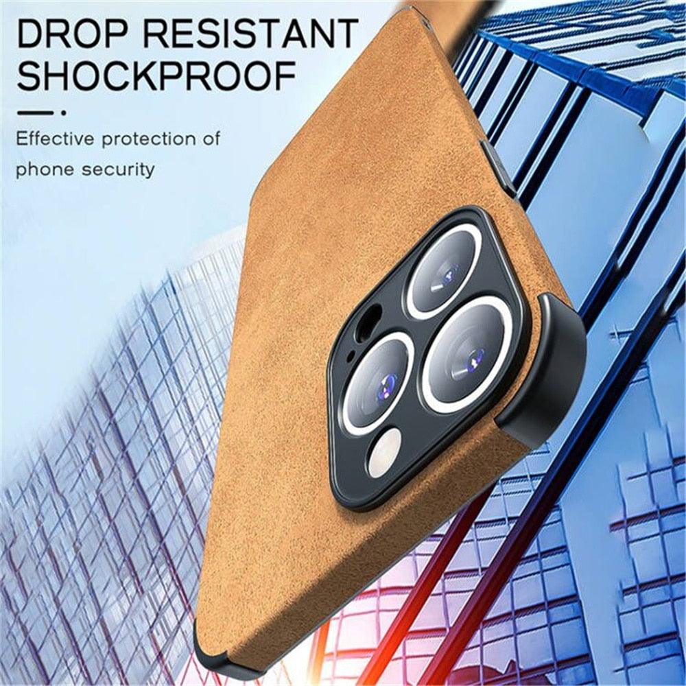 Coque de téléphone en cuir PU pour iPhone 13 12 11 14 Pro Max Mini XR XS X, étui de protection en silicone antichoc, coque arrière rigide en cuir ultra fine et résistante aux rayures pour iPhone