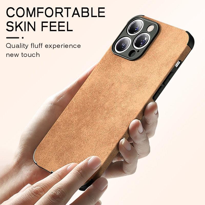 Coque de téléphone en cuir PU pour iPhone 13 12 11 14 Pro Max Mini XR XS X, étui de protection en silicone antichoc, coque arrière rigide en cuir ultra fine et résistante aux rayures pour iPhone