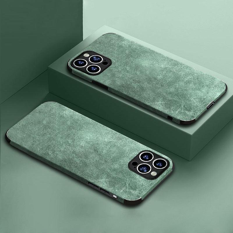 Coque de téléphone en cuir PU pour iPhone 13 12 11 14 Pro Max Mini XR XS X, étui de protection en silicone antichoc, coque arrière rigide en cuir ultra fine et résistante aux rayures pour iPhone