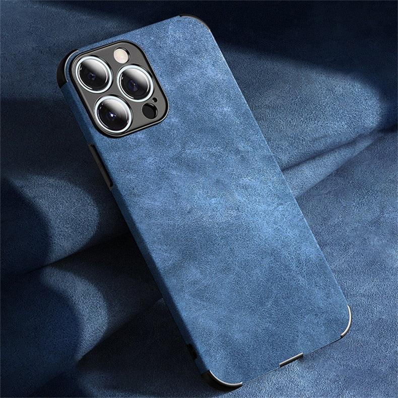 Coque de téléphone en cuir PU pour iPhone 13 12 11 14 Pro Max Mini XR XS X, étui de protection en silicone antichoc, coque arrière rigide en cuir ultra fine et résistante aux rayures pour iPhone
