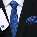 Ensemble cravate et boutons de manchette en soie de luxe pour hommes, avec mouchoir, pour un port décontracté et quotidien, cravates florales classiques pour hommes, ensemble mouchoir et boutons de manchette pour mariage.