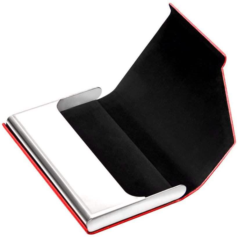 Porte-cartes de visite de luxe en cuir PU et acier inoxydable multi-cartes