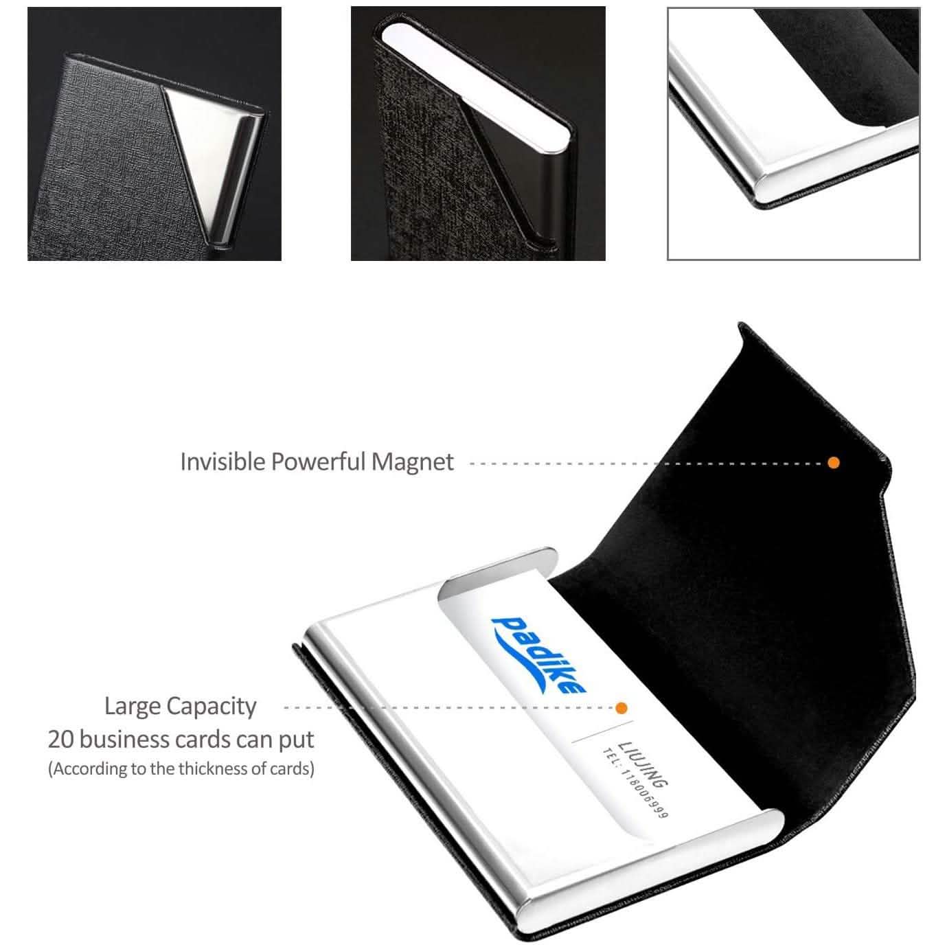 Porte-cartes de visite de luxe en cuir PU et acier inoxydable multi-cartes