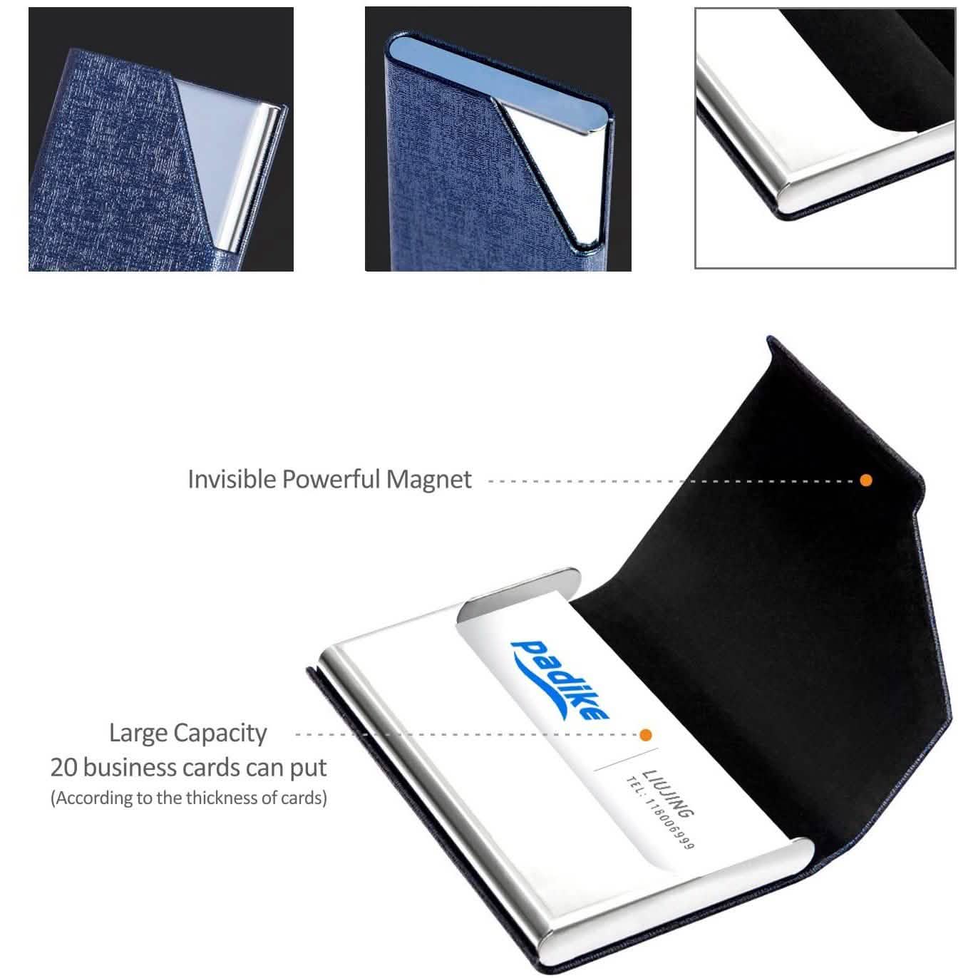 Porte-cartes de visite de luxe en cuir PU et acier inoxydable multi-cartes