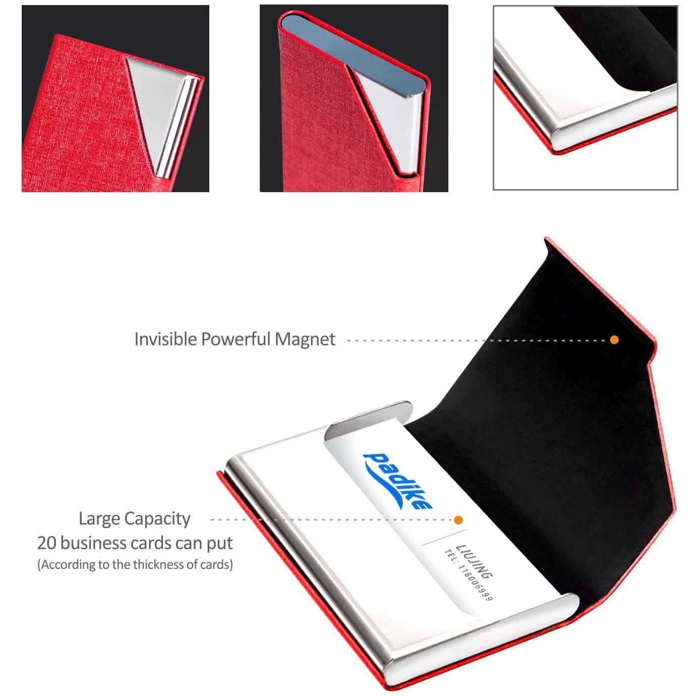 Porte-cartes de visite de luxe en cuir PU et acier inoxydable multi-cartes