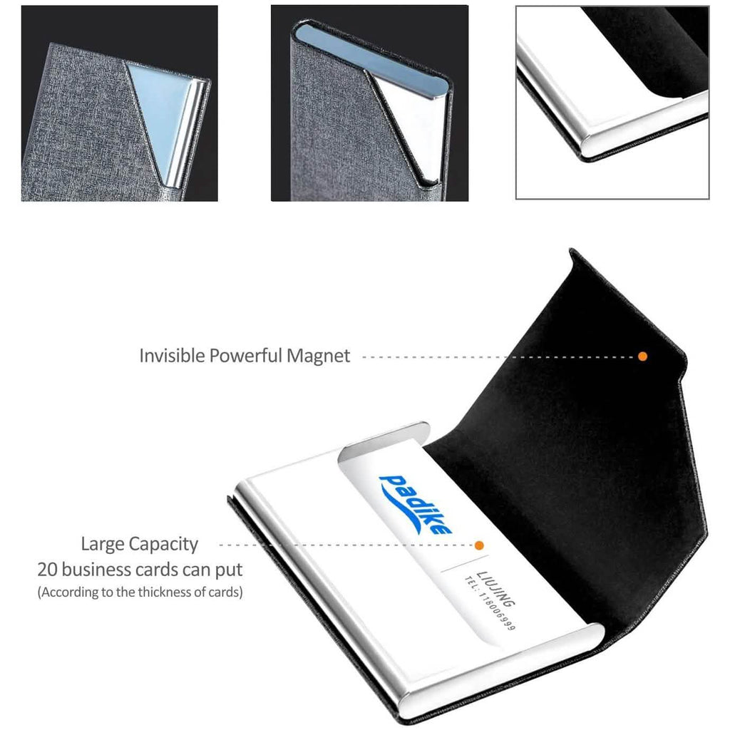 Porte-cartes de visite de luxe en cuir PU et acier inoxydable multi-cartes