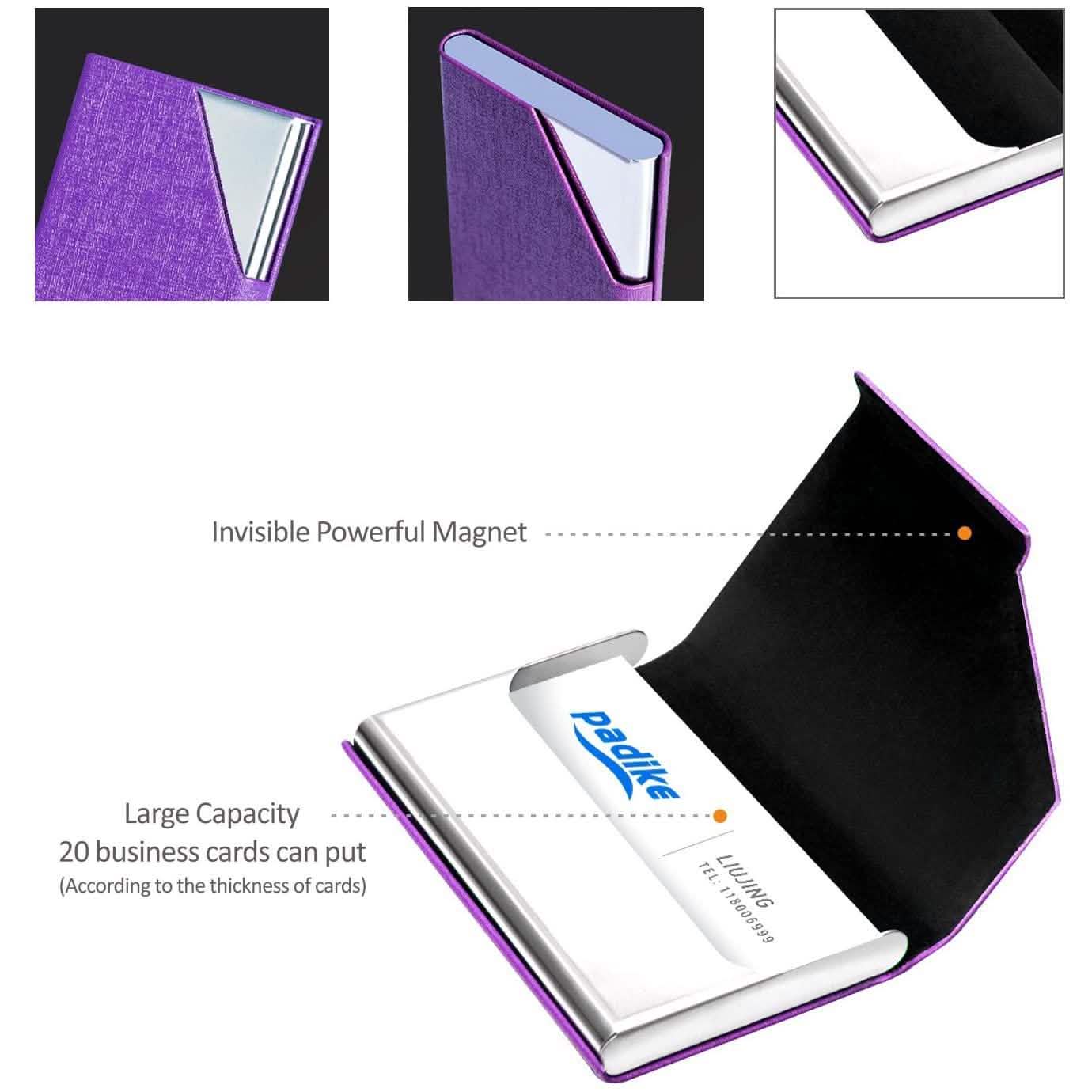 Porte-cartes de visite de luxe en cuir PU et acier inoxydable multi-cartes