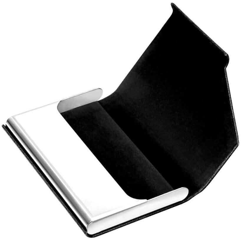 Porte-cartes de visite de luxe en cuir PU et acier inoxydable multi-cartes
