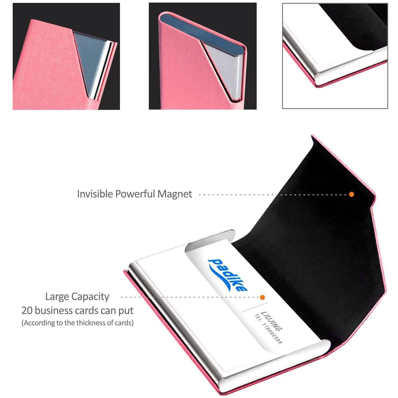 Porte-cartes de visite de luxe en cuir PU et acier inoxydable multi-cartes