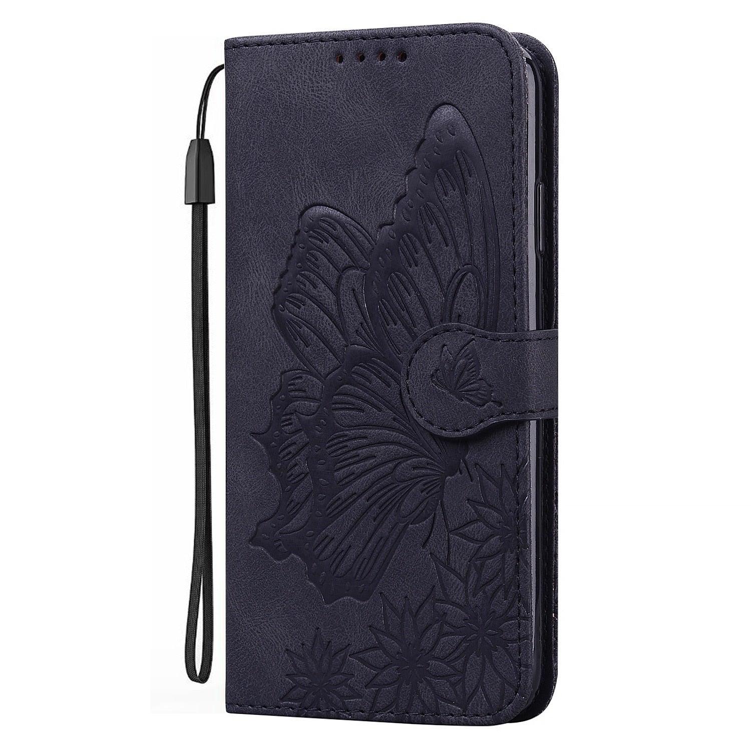 Étui portefeuille en cuir papillon pour iPhone 14 X XS XR 13 12 11 Pro Max 12 MINI, étui portefeuille en cuir PU motif papillon et fleurs, étui à rabat magnétique antichoc.
