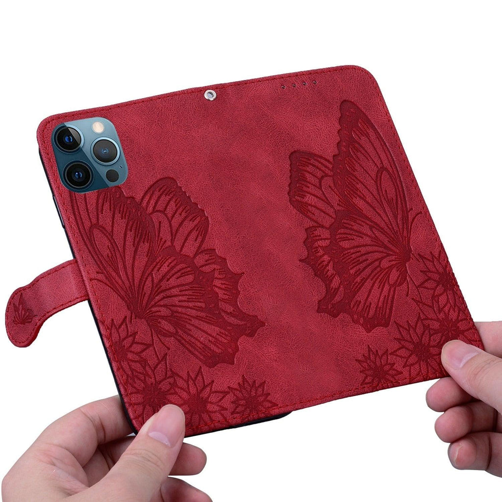 Étui portefeuille en cuir papillon pour iPhone 14 X XS XR 13 12 11 Pro Max 12 MINI, étui portefeuille en cuir PU motif papillon et fleurs, étui à rabat magnétique antichoc.