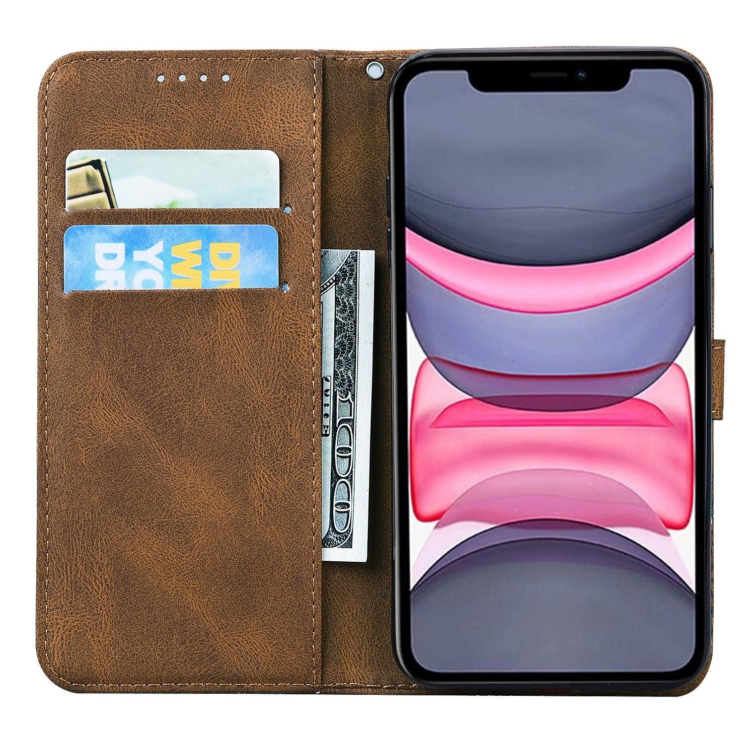 Étui portefeuille en cuir papillon pour iPhone 14 X XS XR 13 12 11 Pro Max 12 MINI, étui portefeuille en cuir PU motif papillon et fleurs, étui à rabat magnétique antichoc.