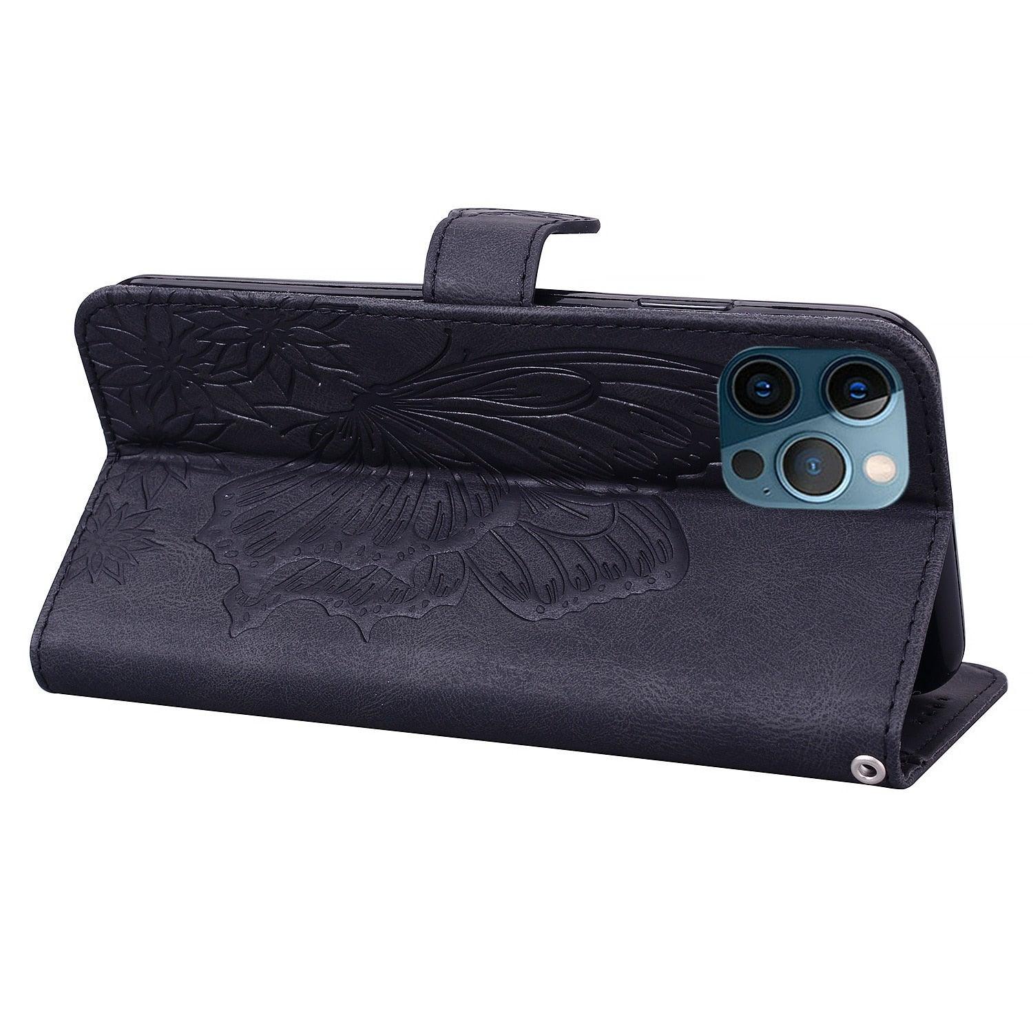 Étui portefeuille en cuir papillon pour iPhone 14 X XS XR 13 12 11 Pro Max 12 MINI, étui portefeuille en cuir PU motif papillon et fleurs, étui à rabat magnétique antichoc.