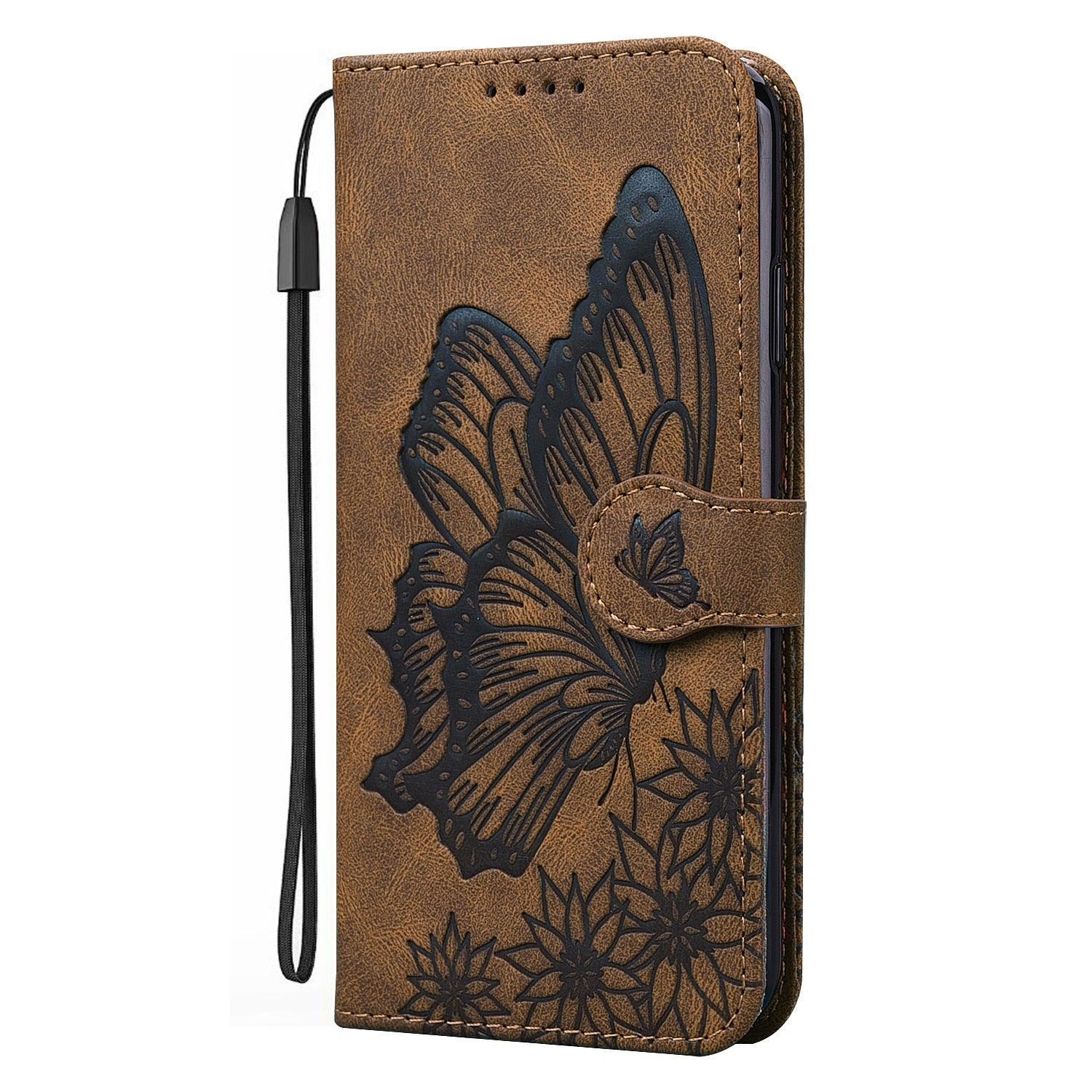 Étui portefeuille en cuir papillon pour iPhone 14 X XS XR 13 12 11 Pro Max 12 MINI, étui portefeuille en cuir PU motif papillon et fleurs, étui à rabat magnétique antichoc.