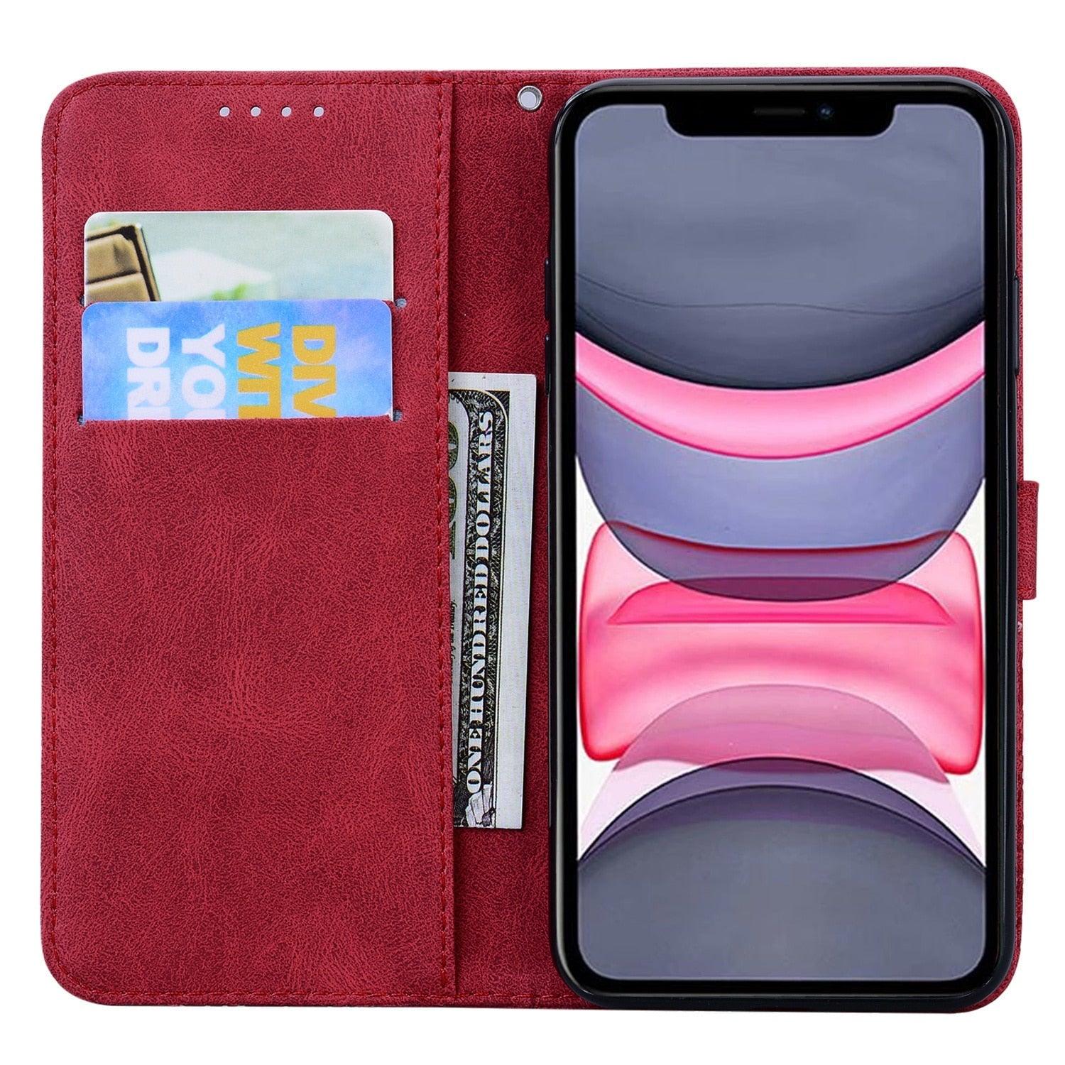 Étui portefeuille en cuir papillon pour iPhone 14 X XS XR 13 12 11 Pro Max 12 MINI, étui portefeuille en cuir PU motif papillon et fleurs, étui à rabat magnétique antichoc.