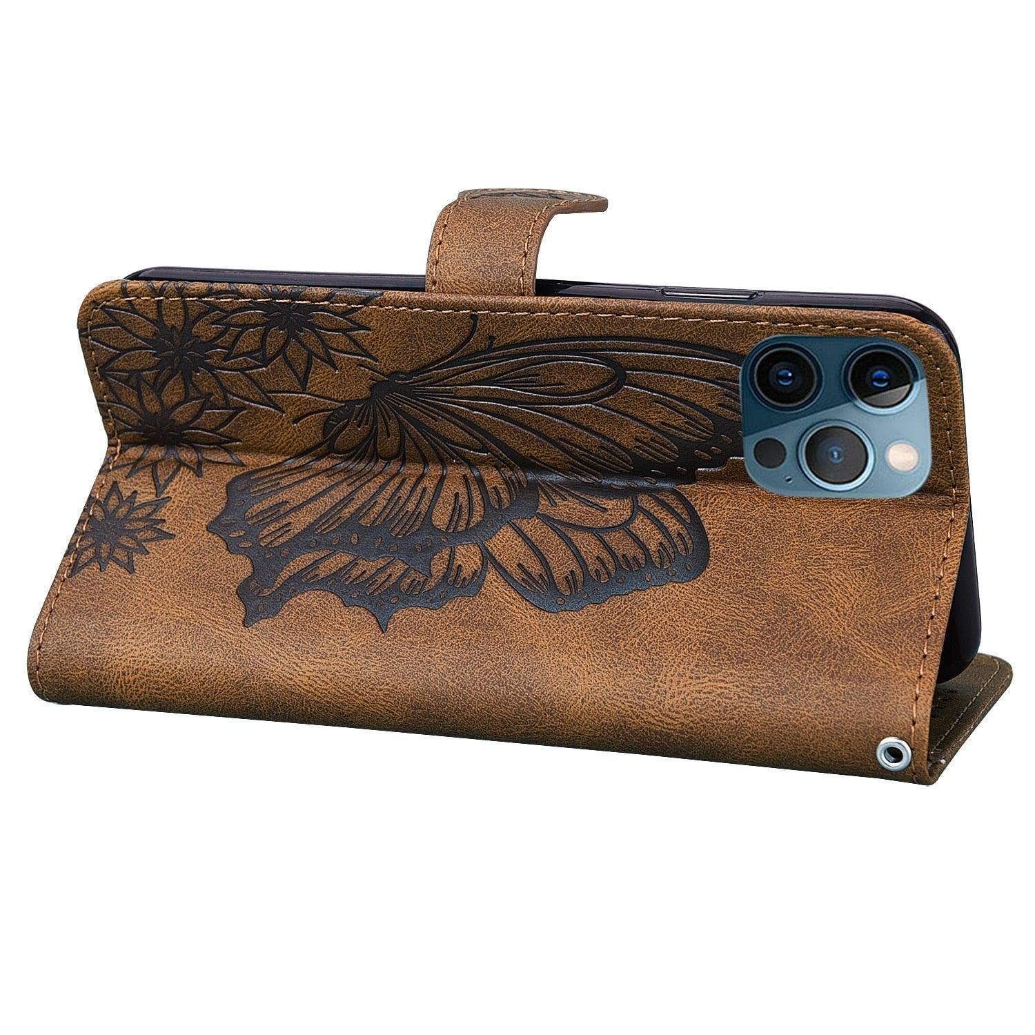 Étui portefeuille en cuir papillon pour iPhone 14 X XS XR 13 12 11 Pro Max 12 MINI, étui portefeuille en cuir PU motif papillon et fleurs, étui à rabat magnétique antichoc.