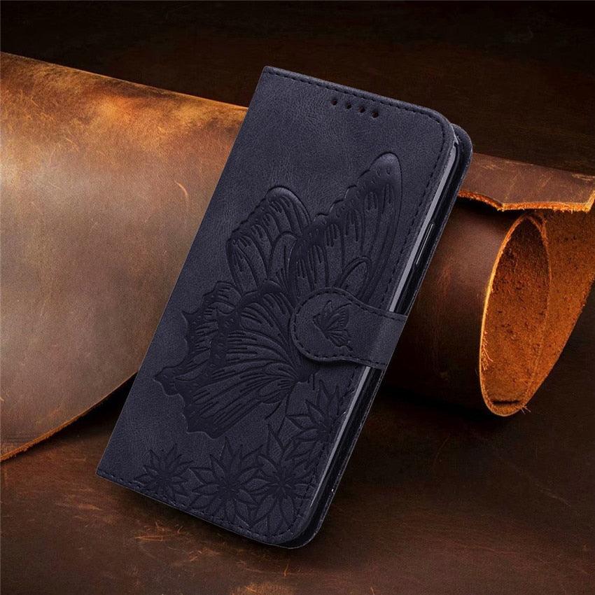 Étui portefeuille en cuir papillon pour iPhone 14 X XS XR 13 12 11 Pro Max 12 MINI, étui portefeuille en cuir PU motif papillon et fleurs, étui à rabat magnétique antichoc.