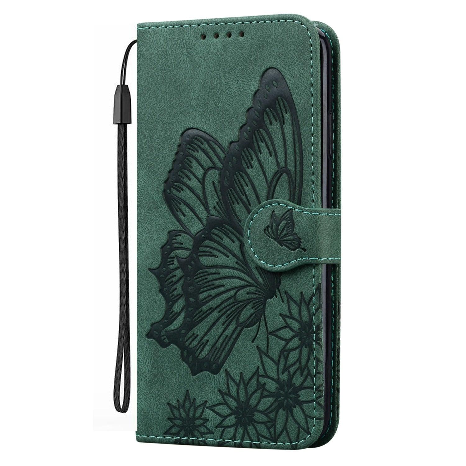 Étui portefeuille en cuir papillon pour iPhone 14 X XS XR 13 12 11 Pro Max 12 MINI, étui portefeuille en cuir PU motif papillon et fleurs, étui à rabat magnétique antichoc.
