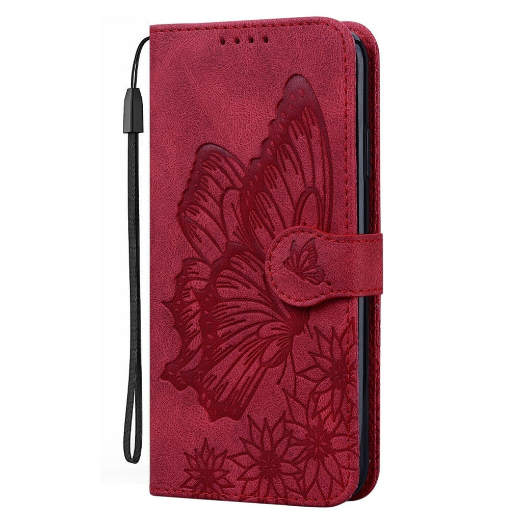 Étui portefeuille en cuir papillon pour iPhone 14 X XS XR 13 12 11 Pro Max 12 MINI, étui portefeuille en cuir PU motif papillon et fleurs, étui à rabat magnétique antichoc.