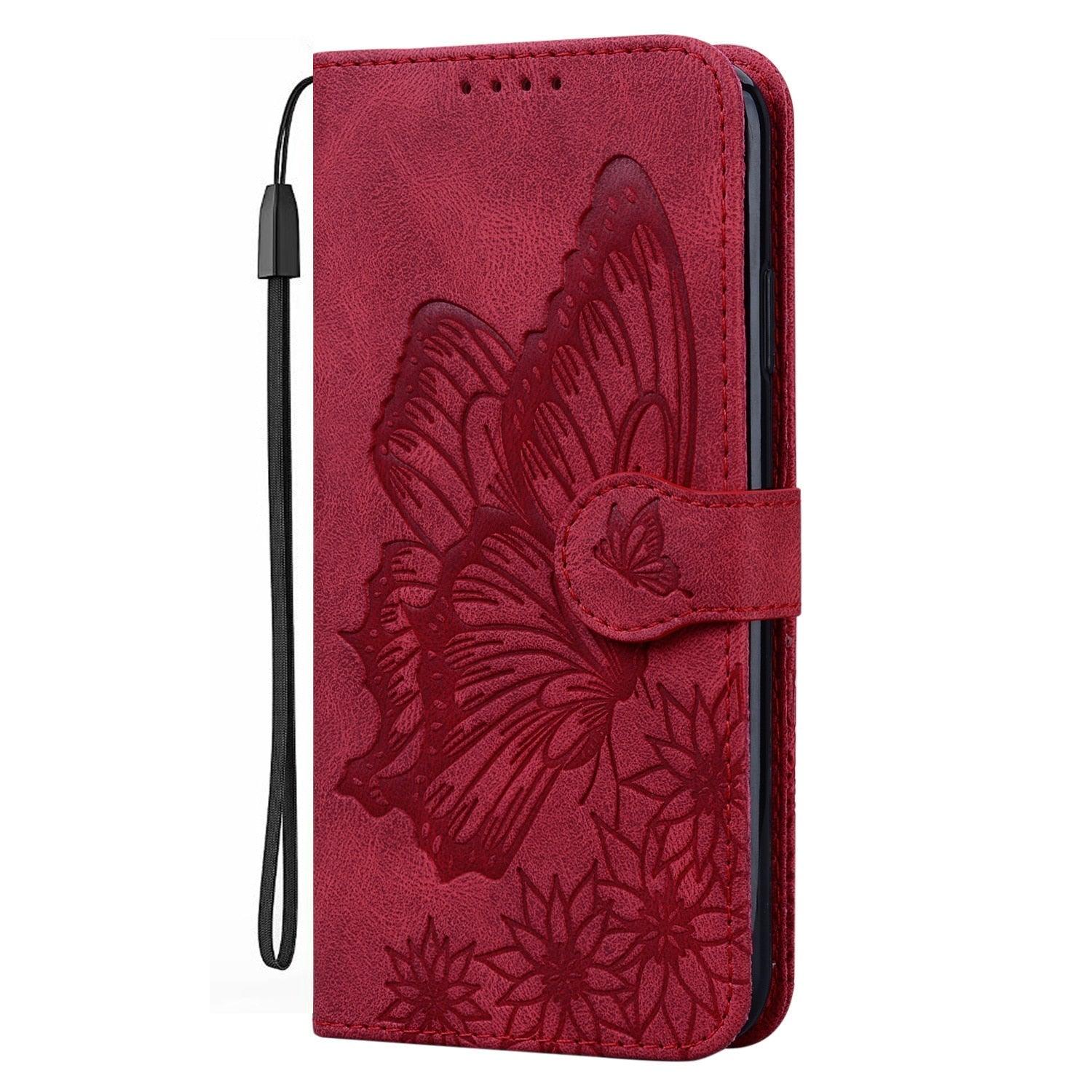 Étui portefeuille en cuir papillon pour iPhone 14 X XS XR 13 12 11 Pro Max 12 MINI, étui portefeuille en cuir PU motif papillon et fleurs, étui à rabat magnétique antichoc.