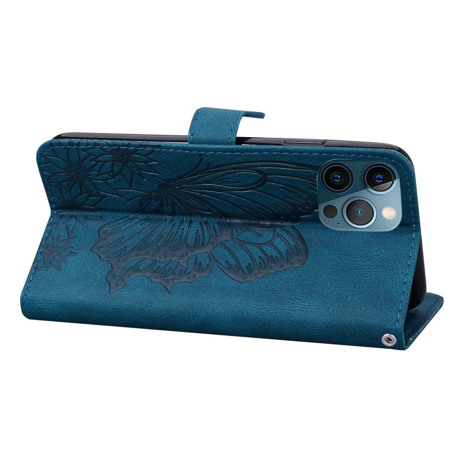 Étui portefeuille en cuir papillon pour iPhone 14 X XS XR 13 12 11 Pro Max 12 MINI, étui portefeuille en cuir PU motif papillon et fleurs, étui à rabat magnétique antichoc.
