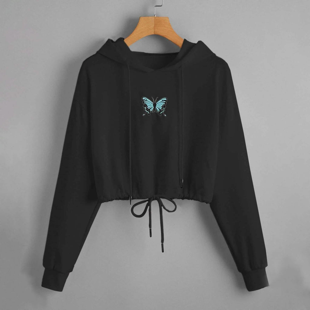 Sweat à capuche à imprimé papillon avec cordon de serrage à l'ourlet