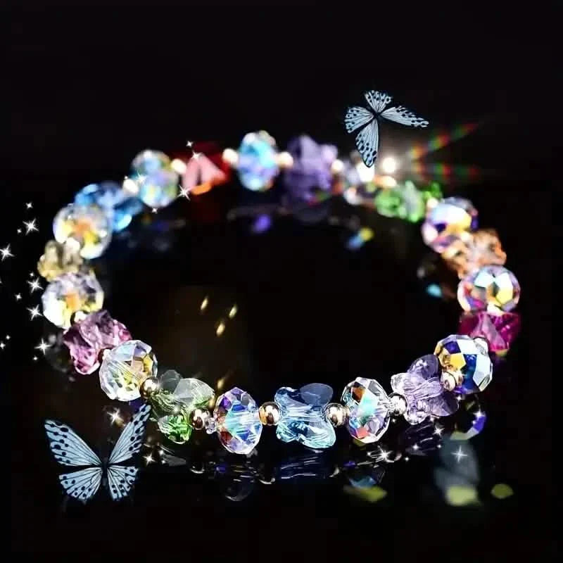 Bracelet breloque papillon en cristal artificiel perlé