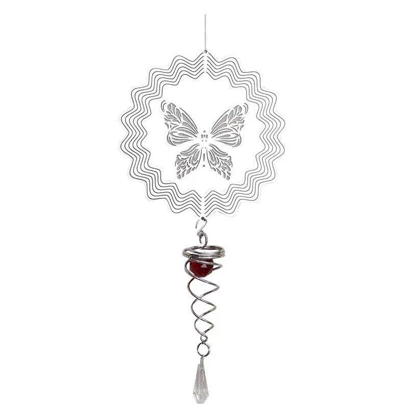 Carillon éolien papillon avec boule à facettes, queue en spirale, métal 3D rotatif, papillon en acier inoxydable, carillon éolien en métal, pendentif de Noël, carillon en spirale à suspendre, décoration de jardin, cour, maison