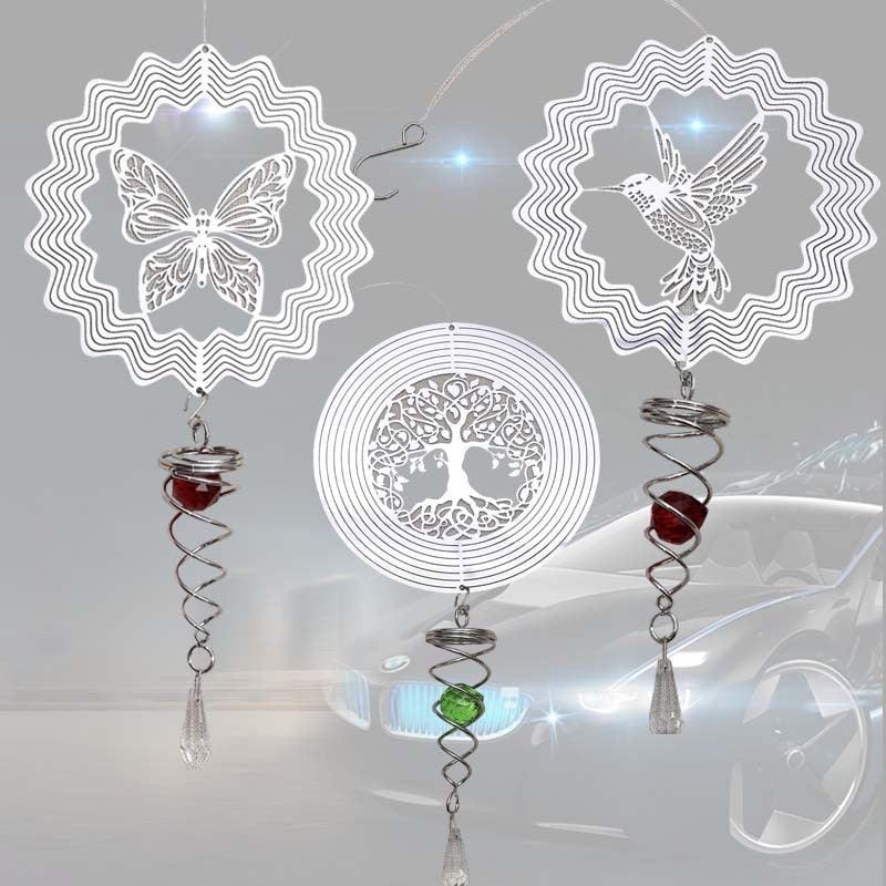 Carillon éolien papillon avec boule à facettes, queue en spirale, métal 3D rotatif, papillon en acier inoxydable, carillon éolien en métal, pendentif de Noël, carillon en spirale à suspendre, décoration de jardin, cour, maison