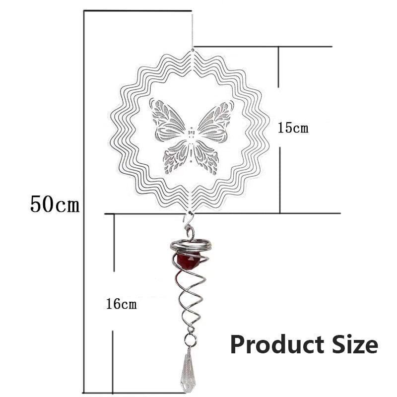 Carillon éolien papillon avec boule à facettes, queue en spirale, métal 3D rotatif, papillon en acier inoxydable, carillon éolien en métal, pendentif de Noël, carillon en spirale à suspendre, décoration de jardin, cour, maison