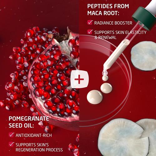 Sérum repulpant pour le visage Weleda, sérum végétal riche en peptides de grenade et de racine de maca