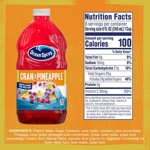 Boisson aux fruits canneberge et ananas Ocean Spray Cran-Pineapple, bouteille de 1,89 L (paquet de 1)
