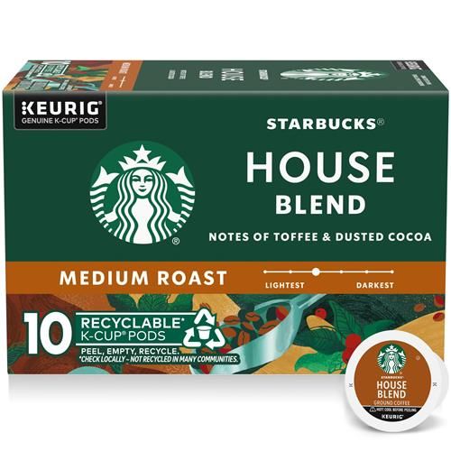 Café moulu en capsules K-Cup Starbucks, torréfaction moyenne, mélange Maison, 100 % Arabica, 1 boîte (10 capsules)