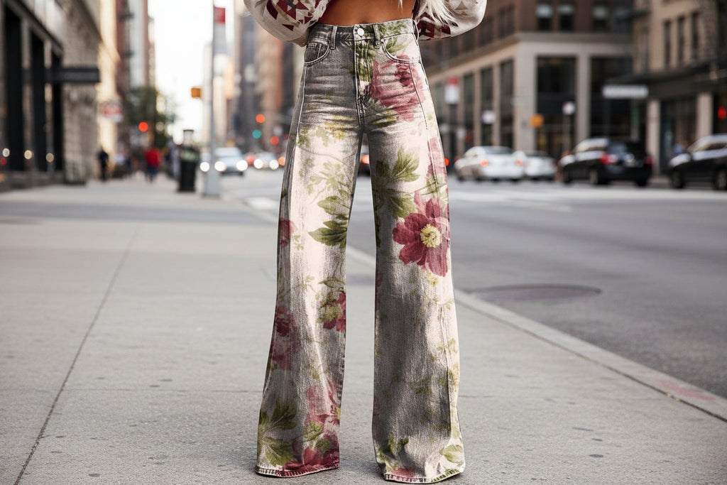 Pantalon évasé imprimé pour femmes – Taille mi-haute longueur cheville grandes tailles