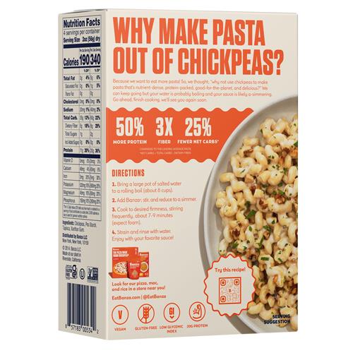 Pâtes Cavatappi Banza à base de pois chiches - Sans gluten, riches en protéines et faibles en glucides - Pâtes Cavatappi aux pois chiches riches en protéines - 227 g