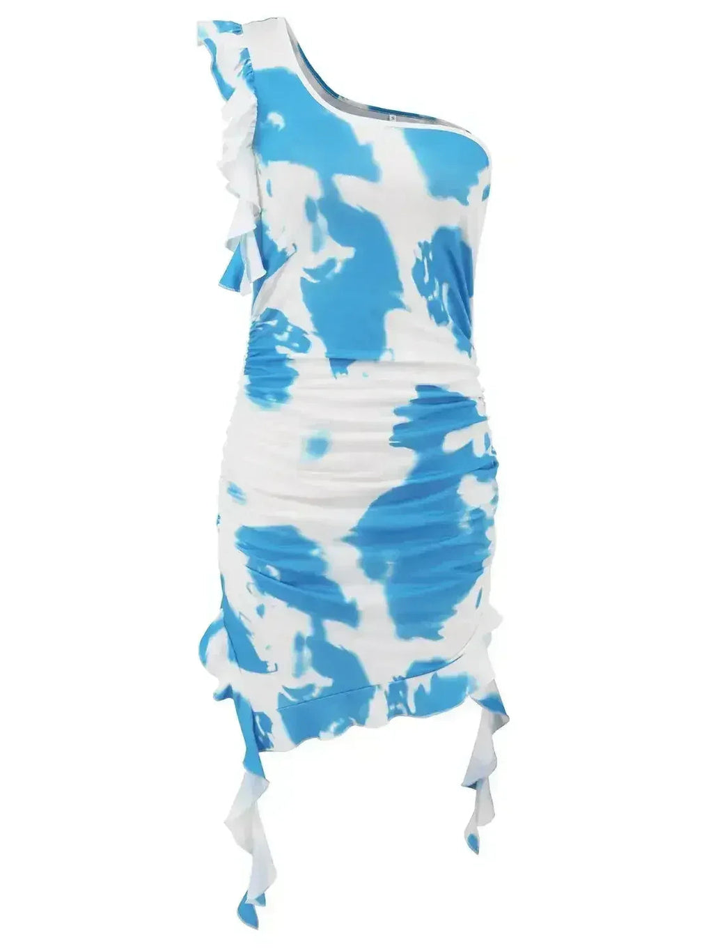 Mini-robe tie-dye à volants et à épaule unique