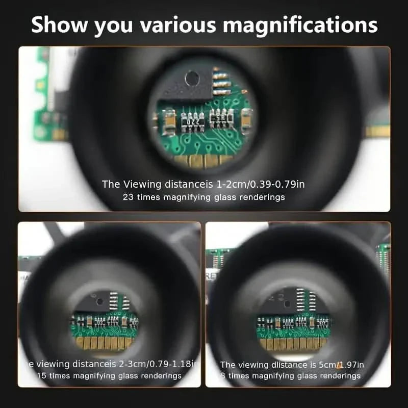 Loupe frontale à 2 LED – 8x/15x/23x avec éclairage de réparation
