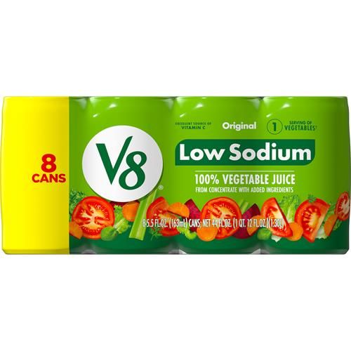 Jus de légumes V8 Original faible en sodium 100 %, canette de 163 ml (paquet de 8)
