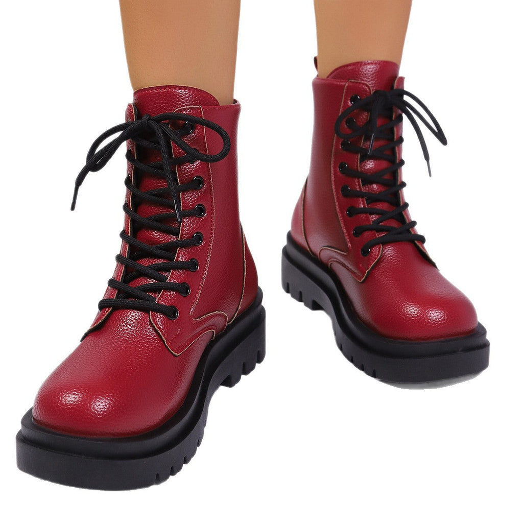 Bottines lacées à gros talons et bout rond pour femmes grandes tailles